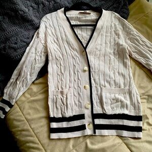 Boyfriend cable knit cardigan with stripe detail